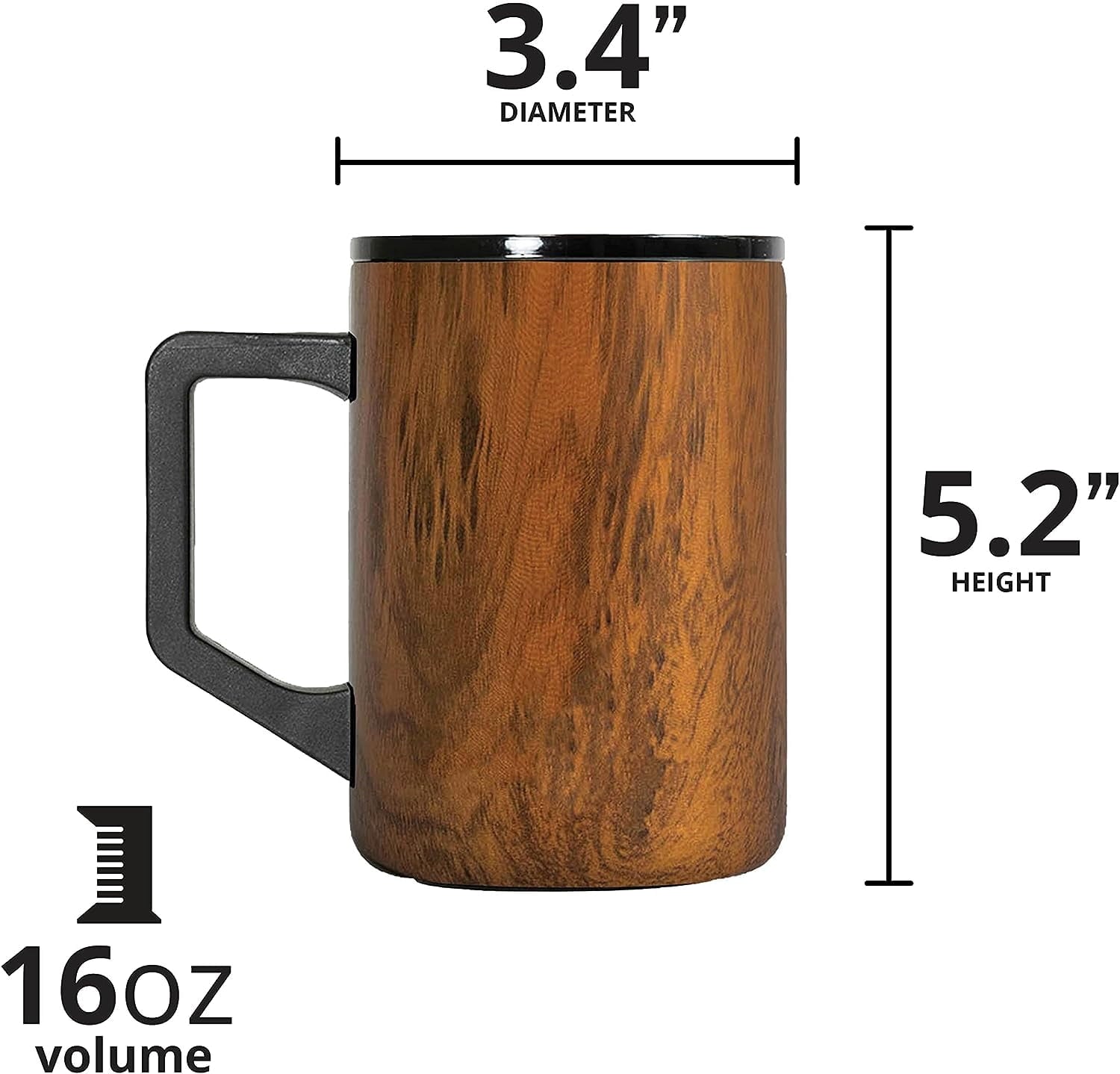 Elemental Summit Insulated Coffee Mug with Lid & Handle, Insulated Vacuum Camp Coffee Cup, Triple Wall Stainless Steel Travel Mug, Hot and Cold Thermal Coffee Tumbler, 16oz - Teakwood