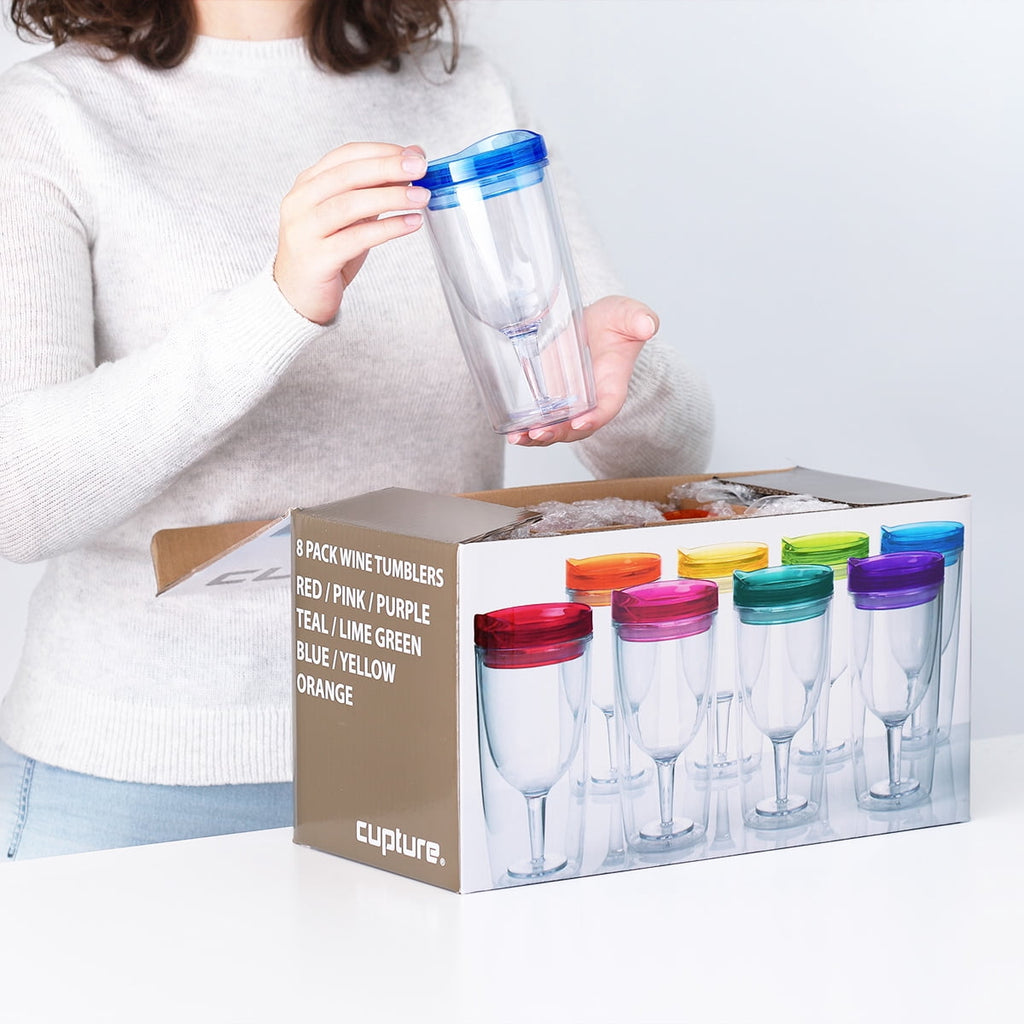 Cupture Insulated Wine Tumbler Cup With Drink-Through Lid - 10 oz, 8 Pack