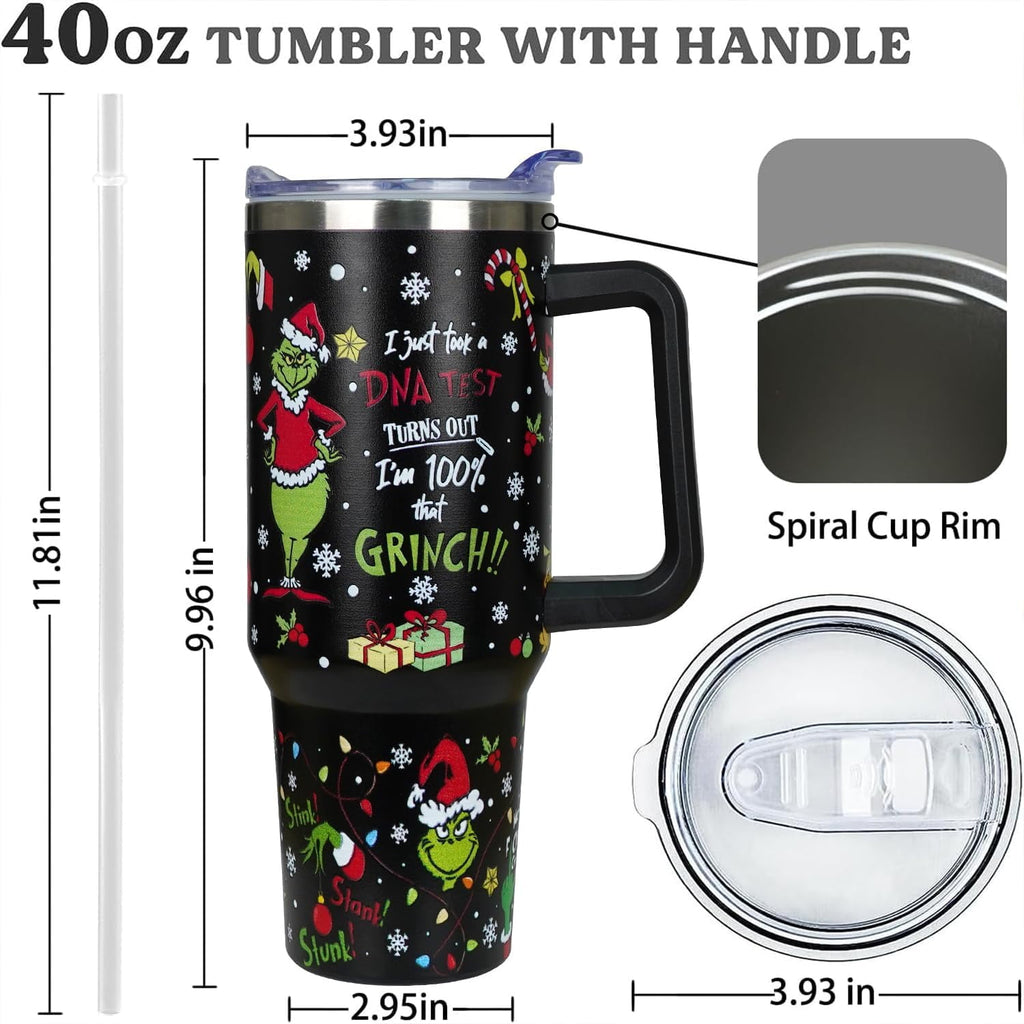 40 oz Christmas Tumbler with Handle Gifts for Girls Daughter Women, Christmas Stainless Steel Insulated Coffee Cups Tumblers with Lids and Straws, Black