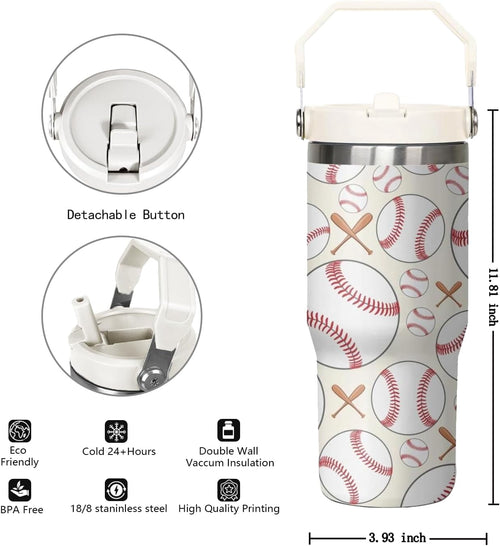 30 oz Baseball Coffee Mug Cup Vacuum Insulated Travel Tumbler with Handle Lid and Straw,Baseball Coach Gifts,Baseball Accessories Stuff