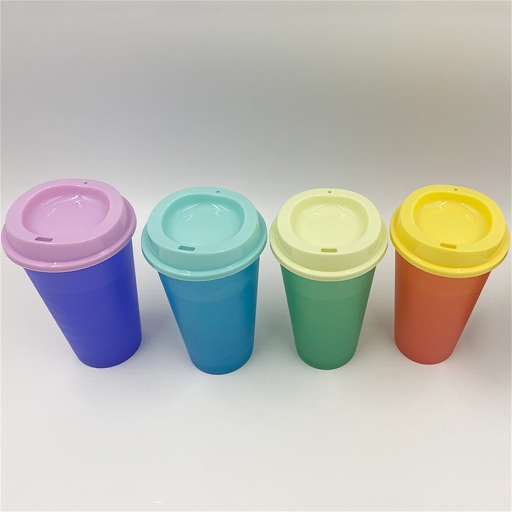 HXRH 16 Oz Color Changing Cups,Leak-Proof Hot Drink Tumblers with Lids,Reusable Plastic Cup,Durable Coffee Cups,Multicolor Travel Tumblers,for Kids and Audlts Party Favors 10 Pack