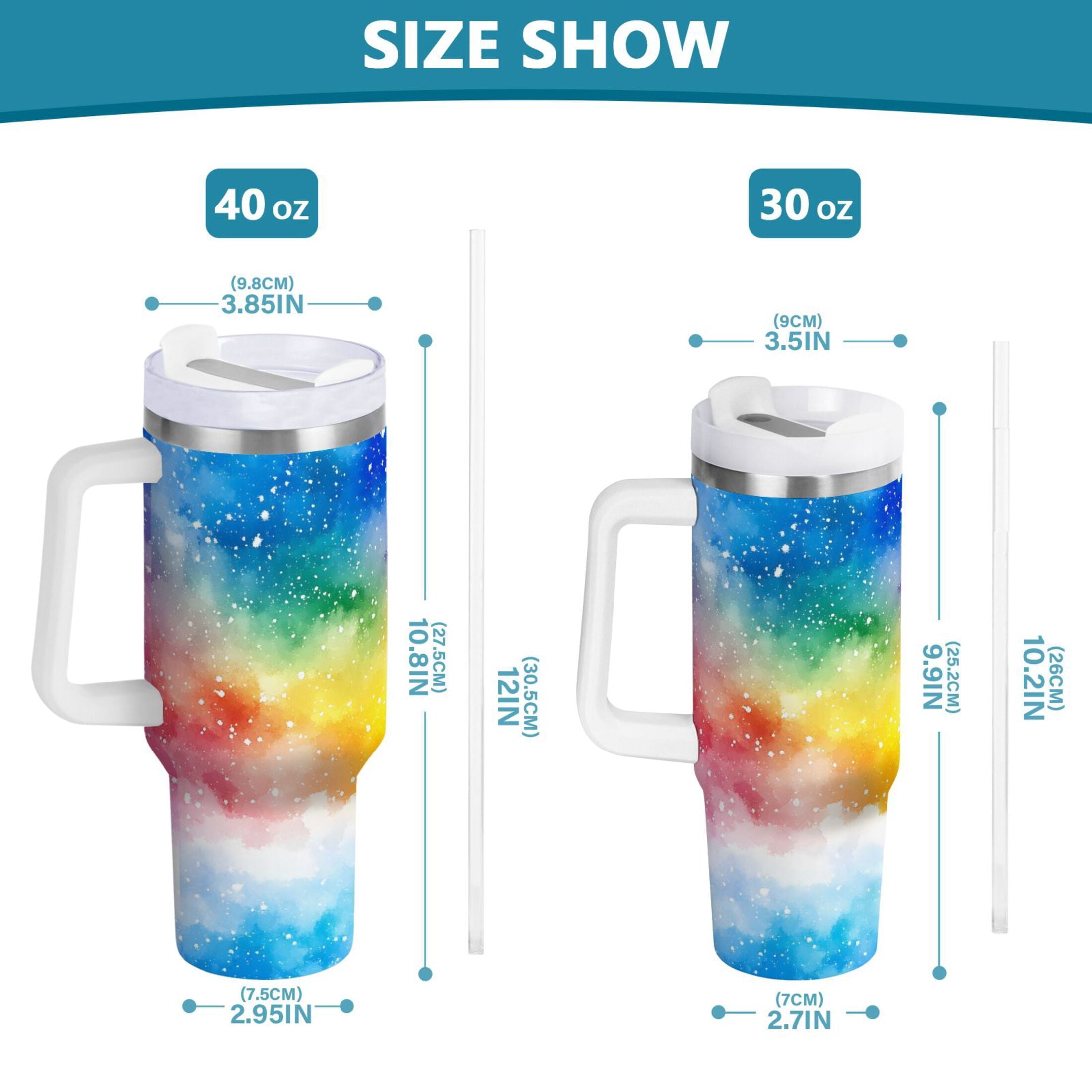 Ryvnso 40 oz Tumbler with Handle and Straw Rainbow Tie-dye Insulated Stainless Steel Travel Mug with Lid