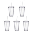 5PCS Double Wall Clear Plastic Tumbler with Lid and Straw, 17oz Reusable Cup for Adults, BPA-Free Cold Drink Glass for Smoothies Iced Coffee, Travel Cup
