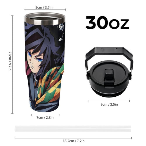 30oz Tumbler with Handle And Flip Straw Lid Demon Slayer Tomioka Giyuu Stainless Steel Bottle Double Wall Insulated Travel Coffee Mug