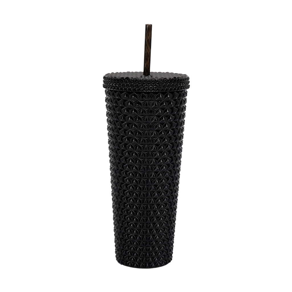 (4 pack) Mainstays 26-Ounce Capacity Plastic Double Wall Insulated Iridescent Textured Tumbler with Straw, Black