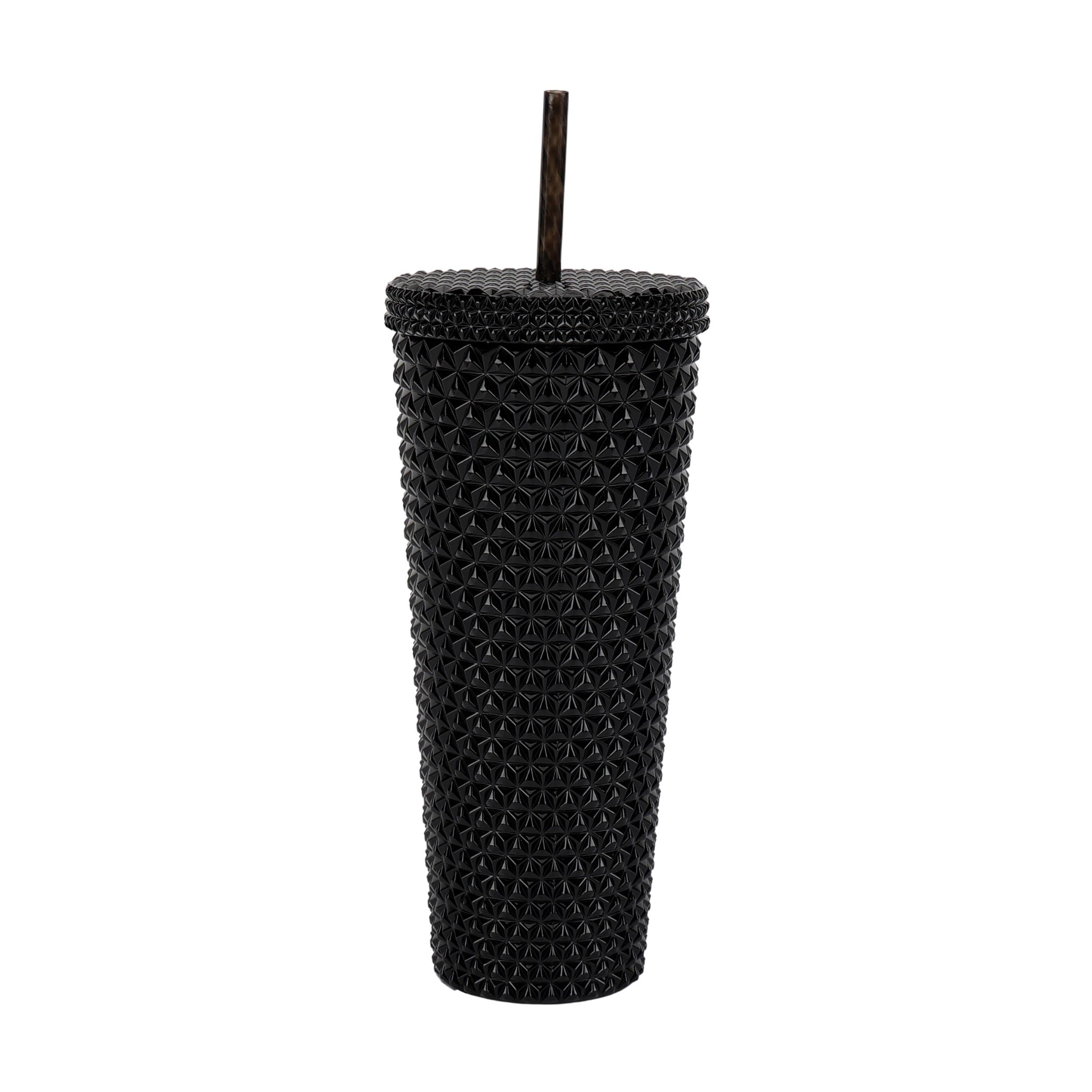 (4 pack) Mainstays 26-Ounce Capacity Plastic Double Wall Insulated Iridescent Textured Tumbler with Straw, Black