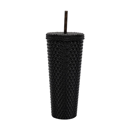 (4 pack) Mainstays 26-Ounce Capacity Plastic Double Wall Insulated Iridescent Textured Tumbler with Straw, Black