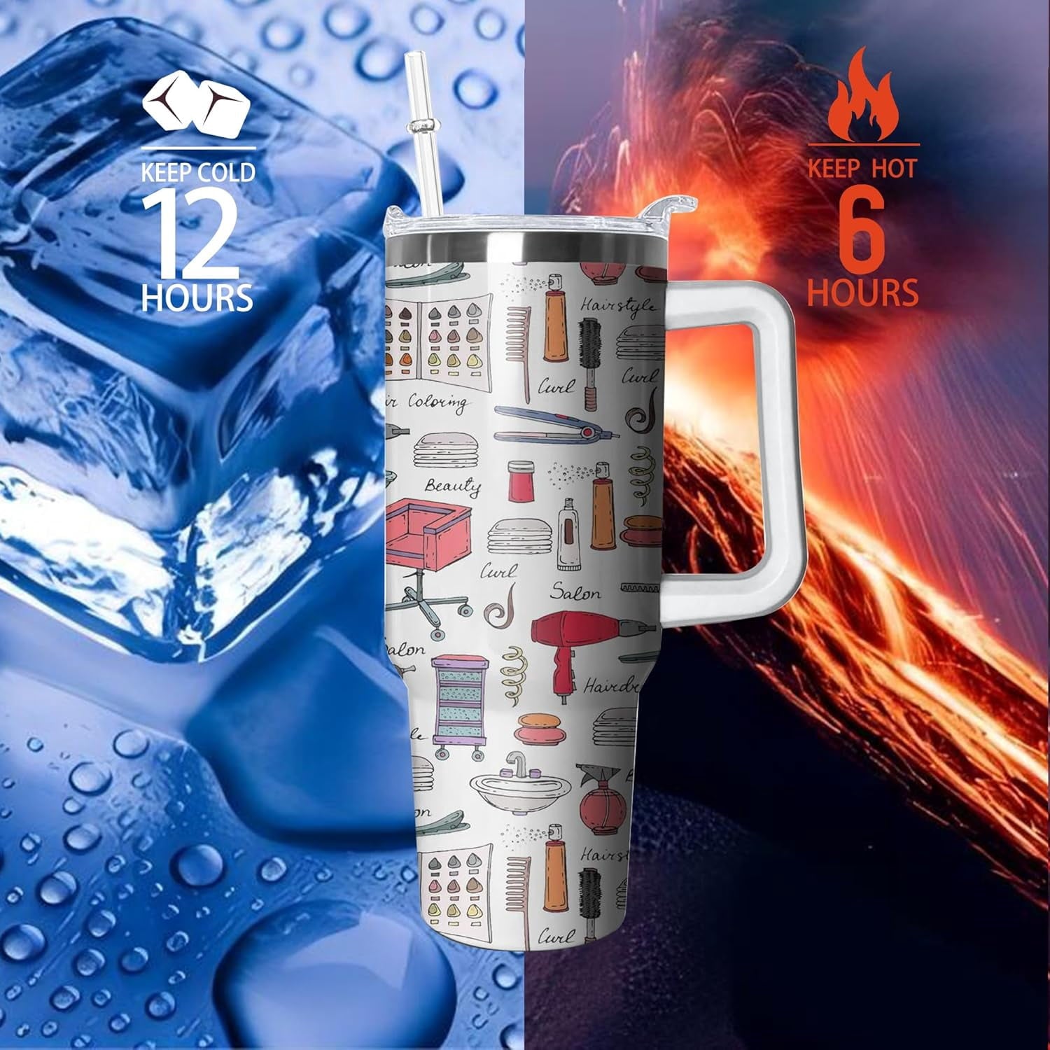 40oz Hair Stylist Gifts Hairstylist Tumbler with Handle for Female Women, Stainless Steel Insulated Cup, Coffee Mug Water Bottle for Hairdresser Cosmetology Salon Owner Beautician