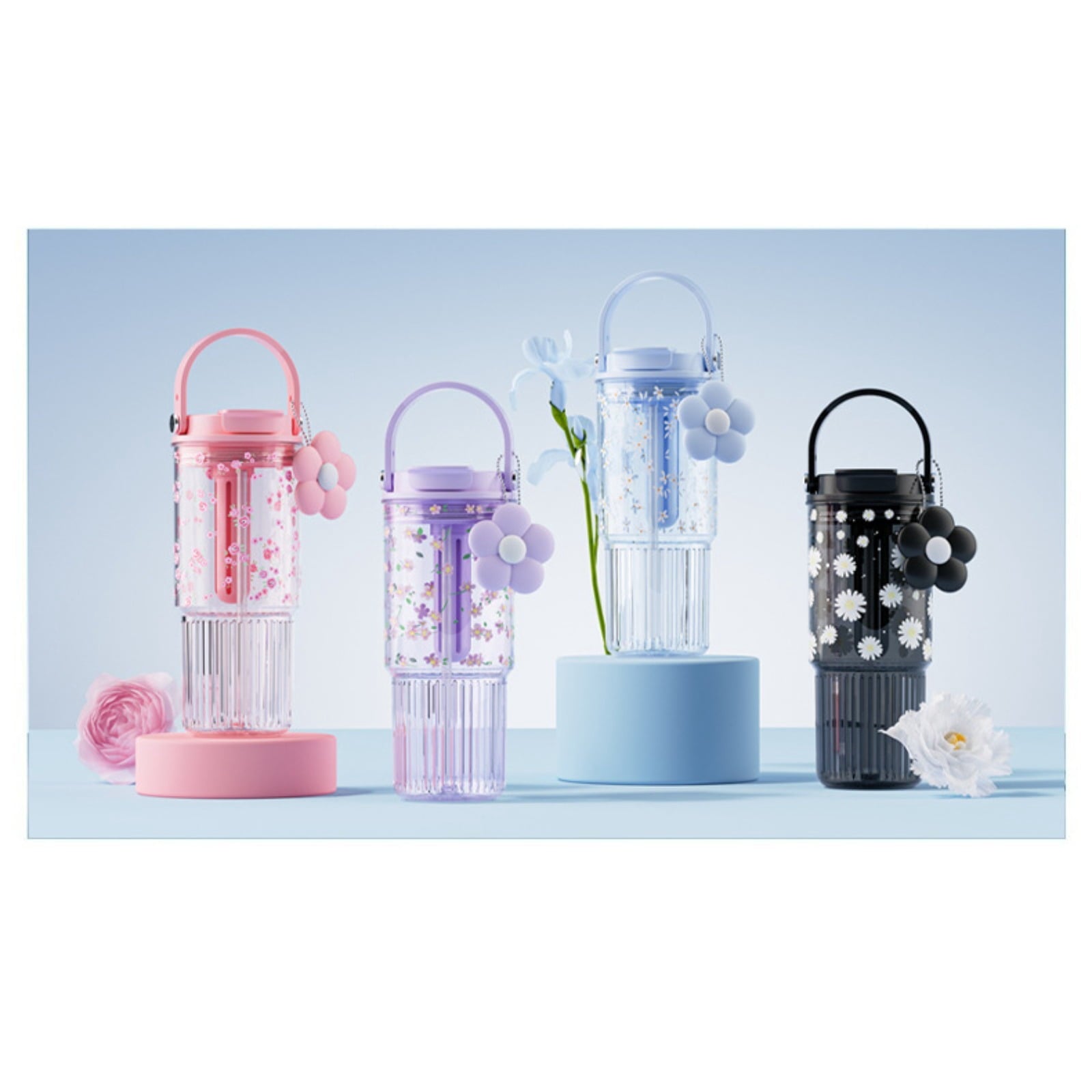 Large Capacity Insulated Tumbler Dual Drink Straw Sip Lid Handle Leakproof Cup