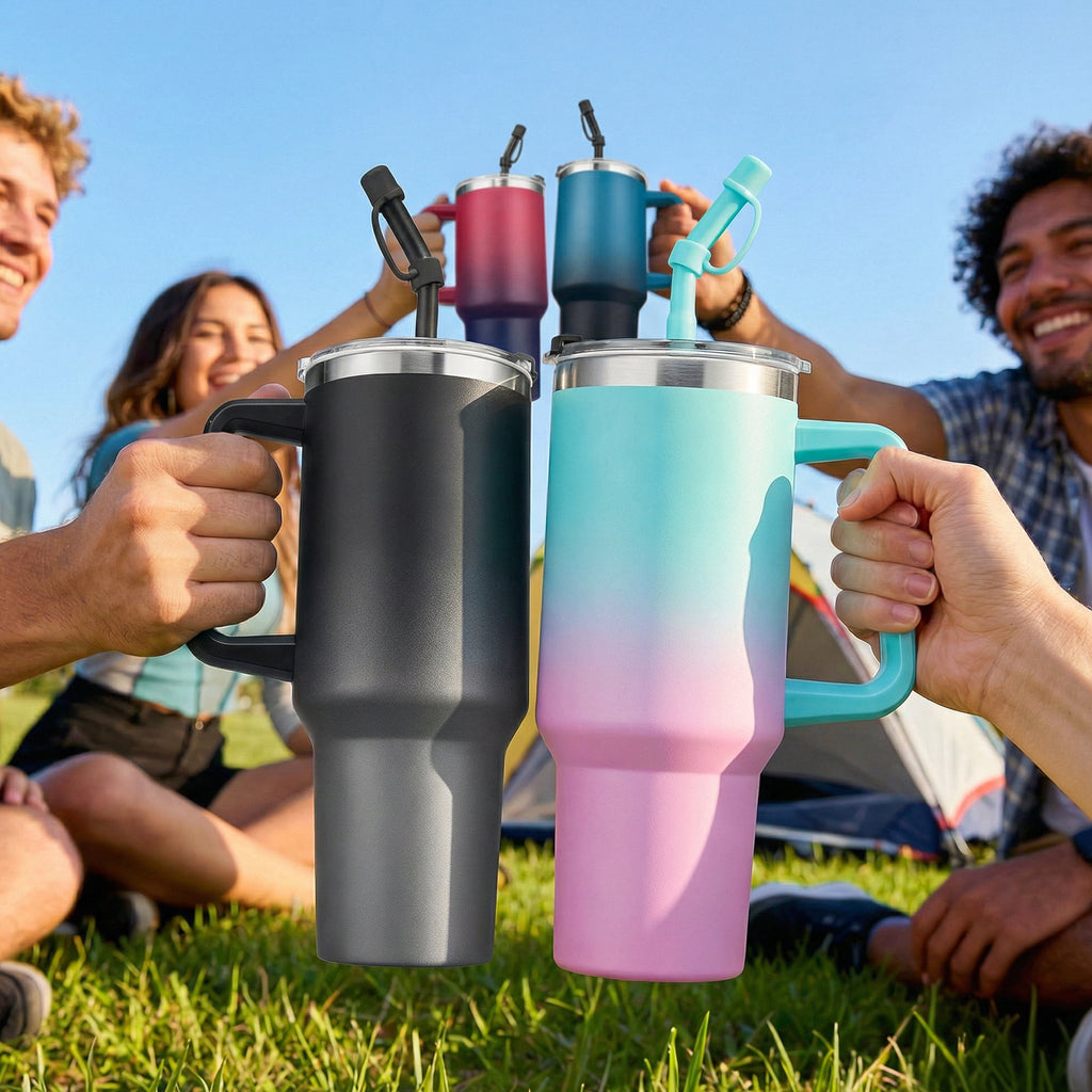 SUNSOC 40oz Insulated Tumbler with Handle and Straw – Stainless Steel Travel Mug, BPA-Free, Leakproof, Keeps Drinks Cold & Hot