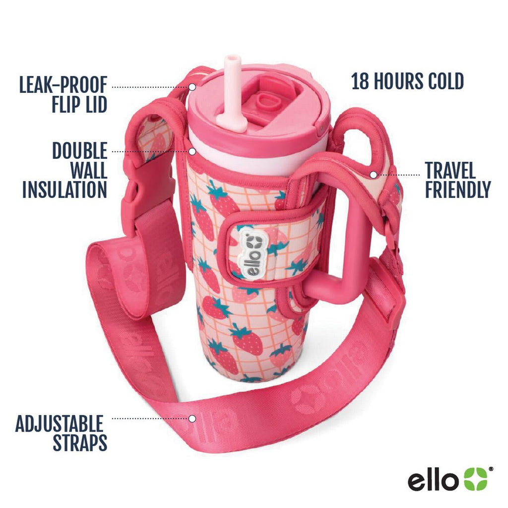 Ello Ultra Clean 24oz Insulated Leak-Proof Lid Tumbler with Sling, Strawberries