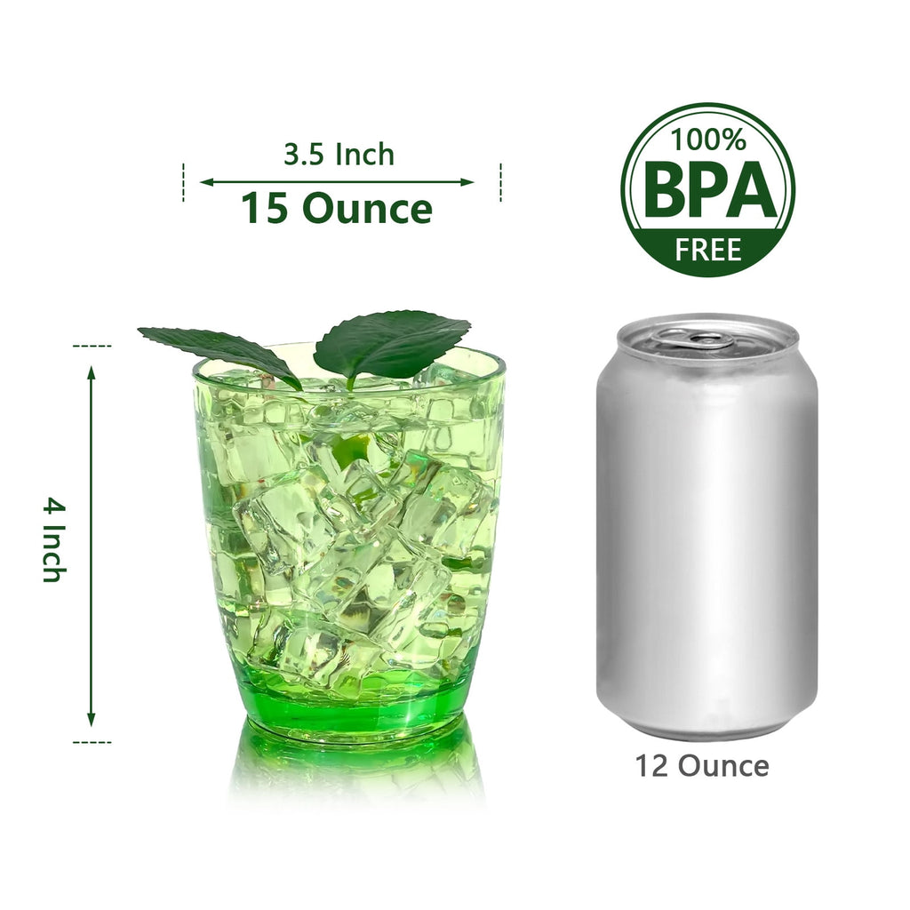 Set of 6 Hammered Style 15-ounce/430ml Acrylic Glasses Plastic Tumbler,BPA Free,Dishwasher Safe (Green)