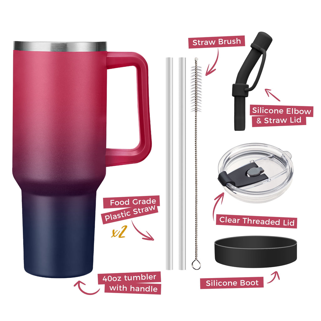 SUNSOC 40oz Insulated Tumbler with Handle and Straw – Stainless Steel Travel Mug, BPA-Free, Leakproof, Keeps Drinks Cold & Hot