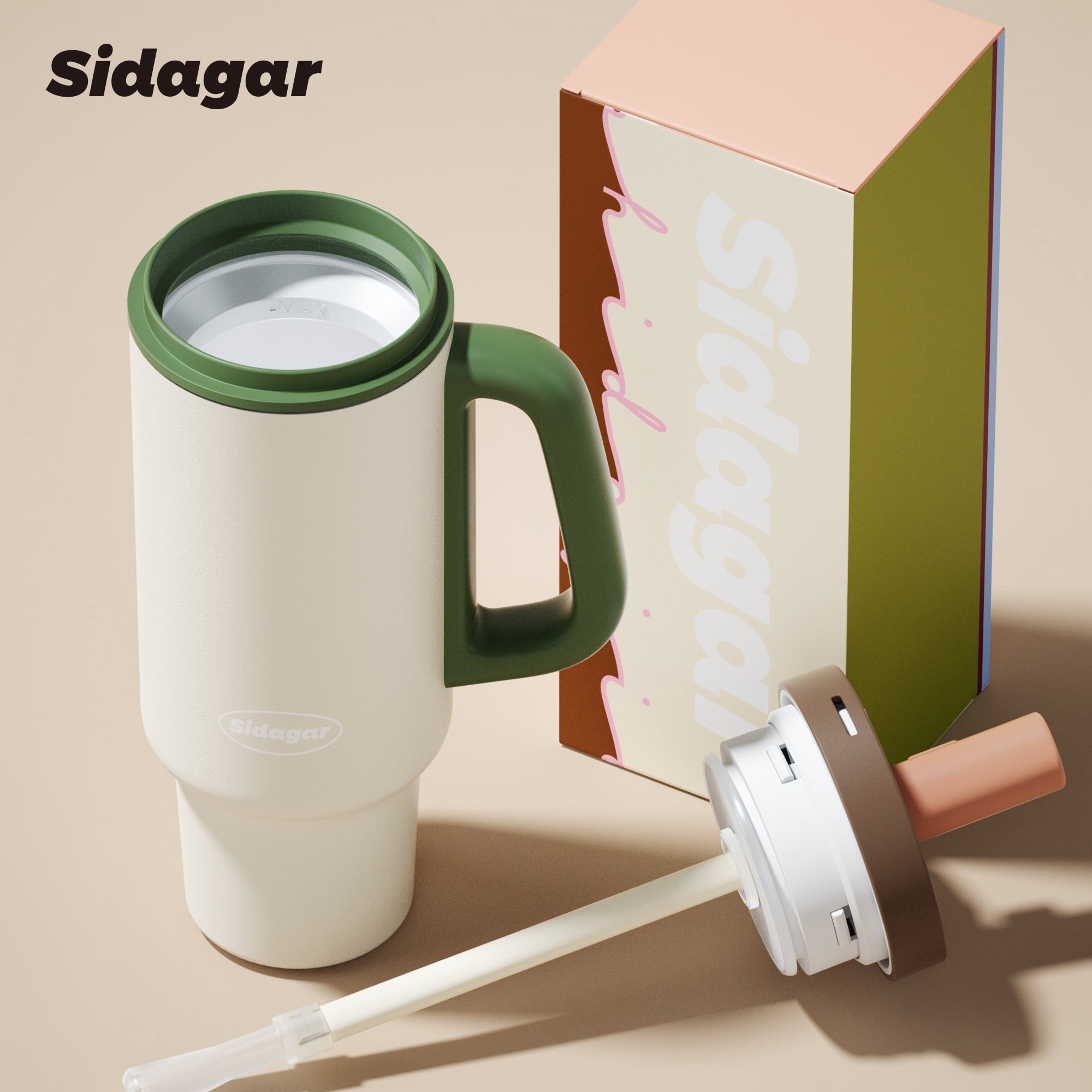 Sidagar 36 oz Stainless Steel Vacuum Insulated Ceramic Lined Tumbler, Cream Sprout White