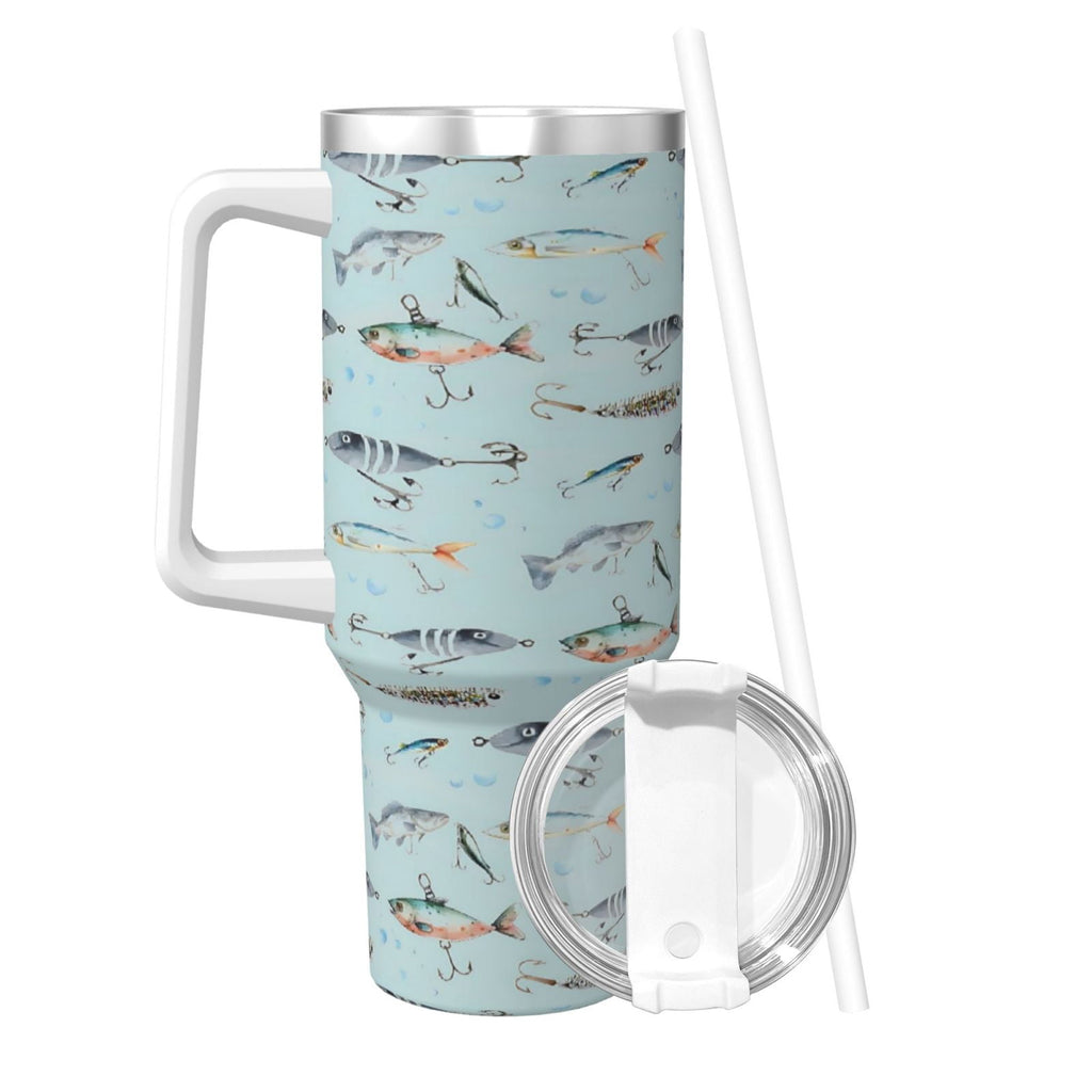 Fishing Cup Insulated Tumbler Stainless Steel Vacuum Travel Mug 40 oz with Handle and Straw Lid