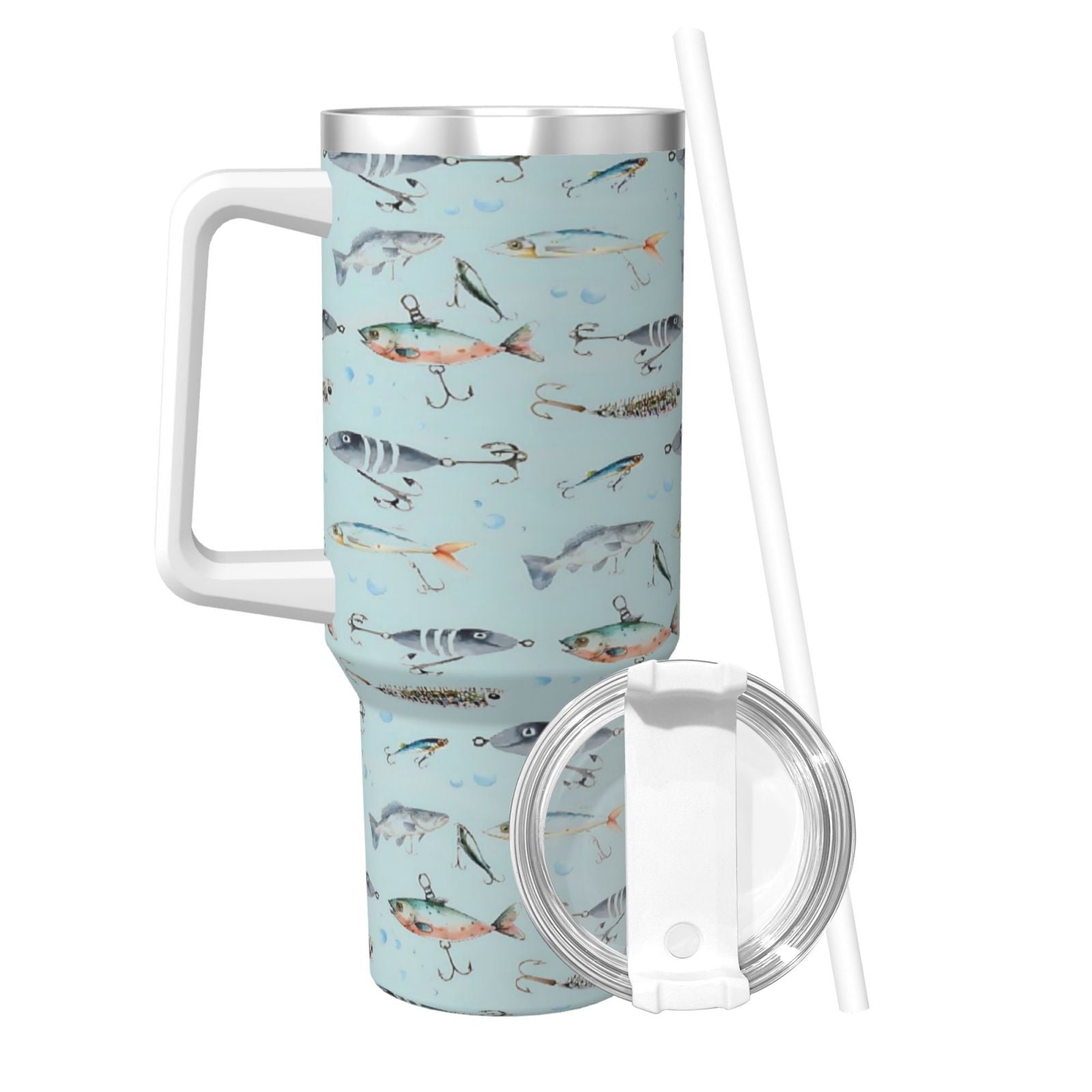 Fishing Cup Insulated Tumbler Stainless Steel Vacuum Travel Mug 40 oz with Handle and Straw Lid