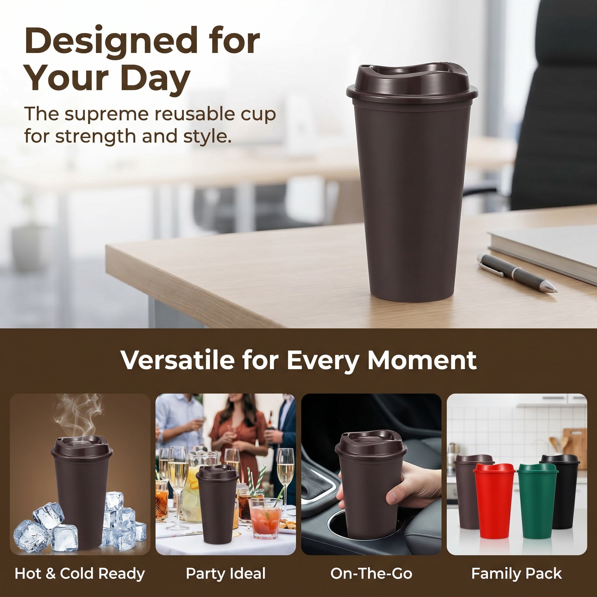 24 Pack Reusable Coffee Cups with Lids 16 oz To Go Travel Cups with Lids Travel Mugs Plastic Tumblers Reusable Coffee Tumblers for Hot and Cold Drinks, Dark Colors
