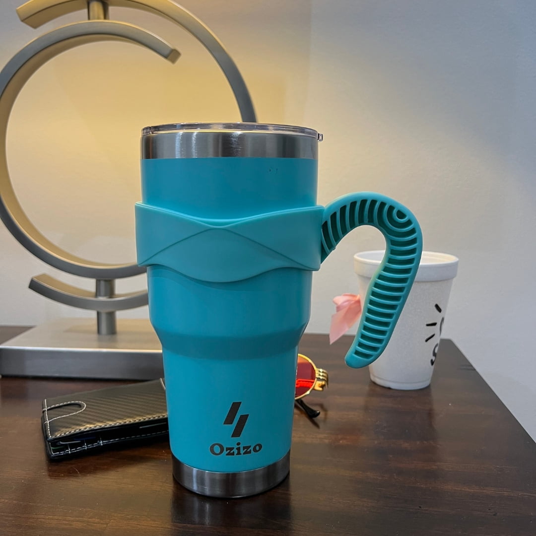 Ozizo 30oz Cup with Handle - 30 Ounce Tumbler with Handle - Tumbler with Straw 30 oz - Insulated Hot and Cold - Cyan Blue Insulated Tumbler - Toddler Insulated Cup - Insulated Straw Cup