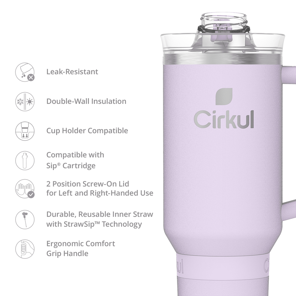 (2 pack) Cirkul 40oz All-Day StrawSip Double-Wall Insulated Stainless Steel Tumbler with Handle, Lilac (Light Purple)