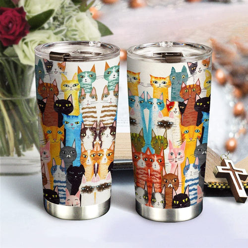 20oz Cat Gifts for Cat Lovers, Cat Gifts for Women, Cat Mom Gifts for Women, Birthday Gifts, Valentines Day Gifts for Her Colorful Drawing Cat Tumbler Cup, Insulated Travel Coffee Mug with Lid