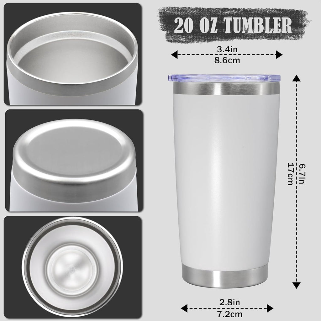 20 oz White Stainless Steel Vacuum Insulated Travel Tumbler with Lid – 12-Pack