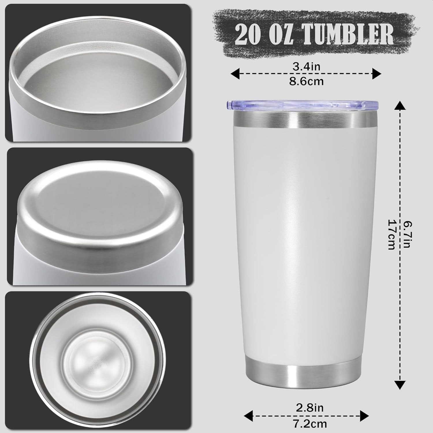 20 oz White Stainless Steel Vacuum Insulated Travel Tumbler with Lid – 12-Pack
