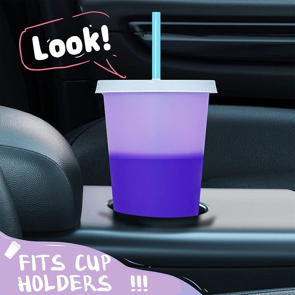 Trianu Color Changing Cups with Lids and Straws 7Pcs 12 OZ Reusable Plastic Cups for Kids Women, Cold Iced Coffee Cups & Party Water Tumbler