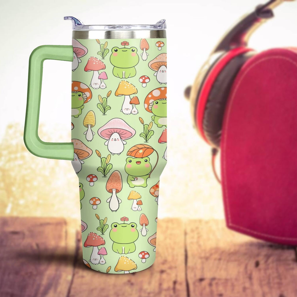 40oz Frog Tumbler with Handle & Straw - Insulated Stainless Steel Travel Mug,Leakproof,Cup Holder Friendly,Dishwasher Safe,for Hot/Cold Drinks.