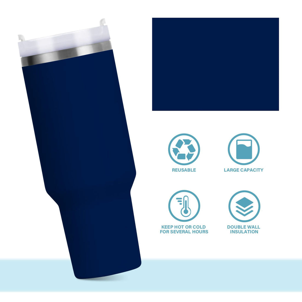Ryvnso 30 oz Tumbler with Handle and Straw Insulated Stainless Steel Travel Mug with Lid Dark Blue Paint