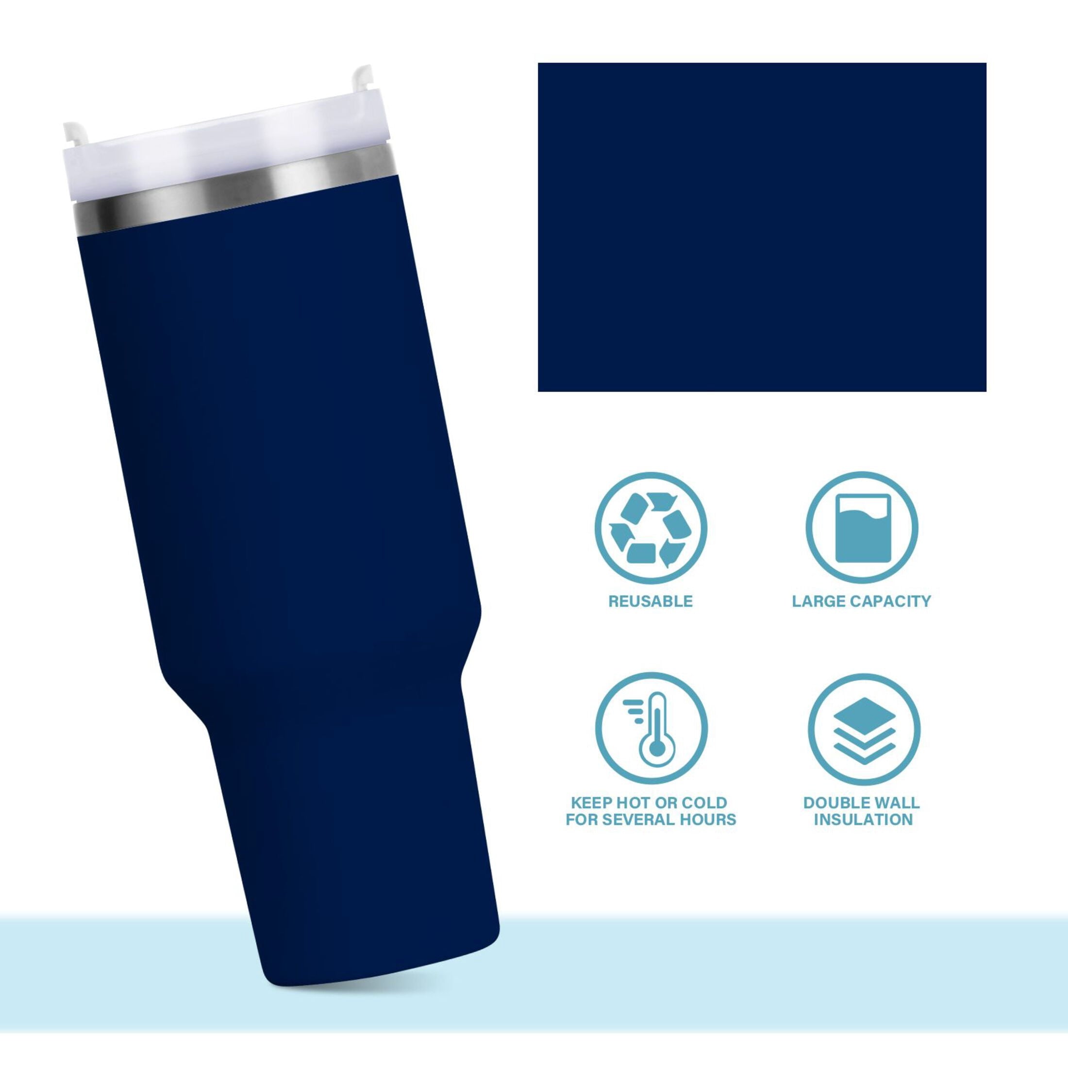 Ryvnso 30 oz Tumbler with Handle and Straw Insulated Stainless Steel Travel Mug with Lid Dark Blue Paint