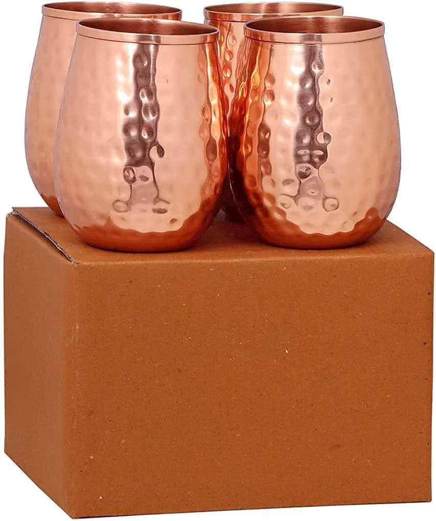 Copper Glasses Set of 4 – Pure Copper 17 oz Stemless Tumblers, Insulated & Reusable for Moscow Mule & Beverages