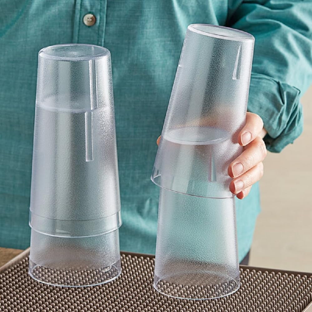 TrueCraftware- Set of 12 Pebbled Tumbler/Drinking Cups 16-Ounce Clear Color- Reusable Premium Water Iced Tea Glasses Stackable Dishwasher Safe Break-Resistant for Home and Restaurants