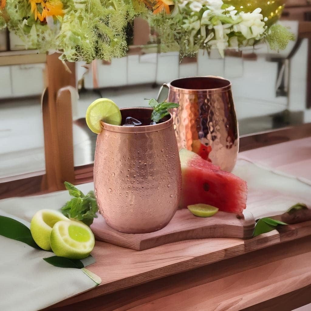 Copper Glasses Set of 4 – Pure Copper 17 oz Stemless Tumblers, Insulated & Reusable for Moscow Mule & Beverages