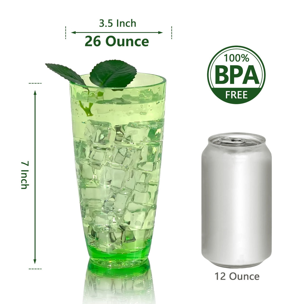 Set of 6 Hammered Style Drinking Cups 26-Ounce Large Acrylic Glasses Plastic Tumbler,BPA Free (Green)