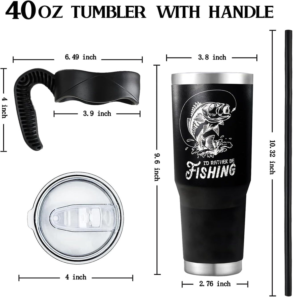 40 oz Tumbler With Handle,Fishing Gifts for Men, Fishing American Flag Stainless Steel Cups Mug Vacuum Insulated Stainless Steel Tumbler with handle,Fishing stuff supplies accessories