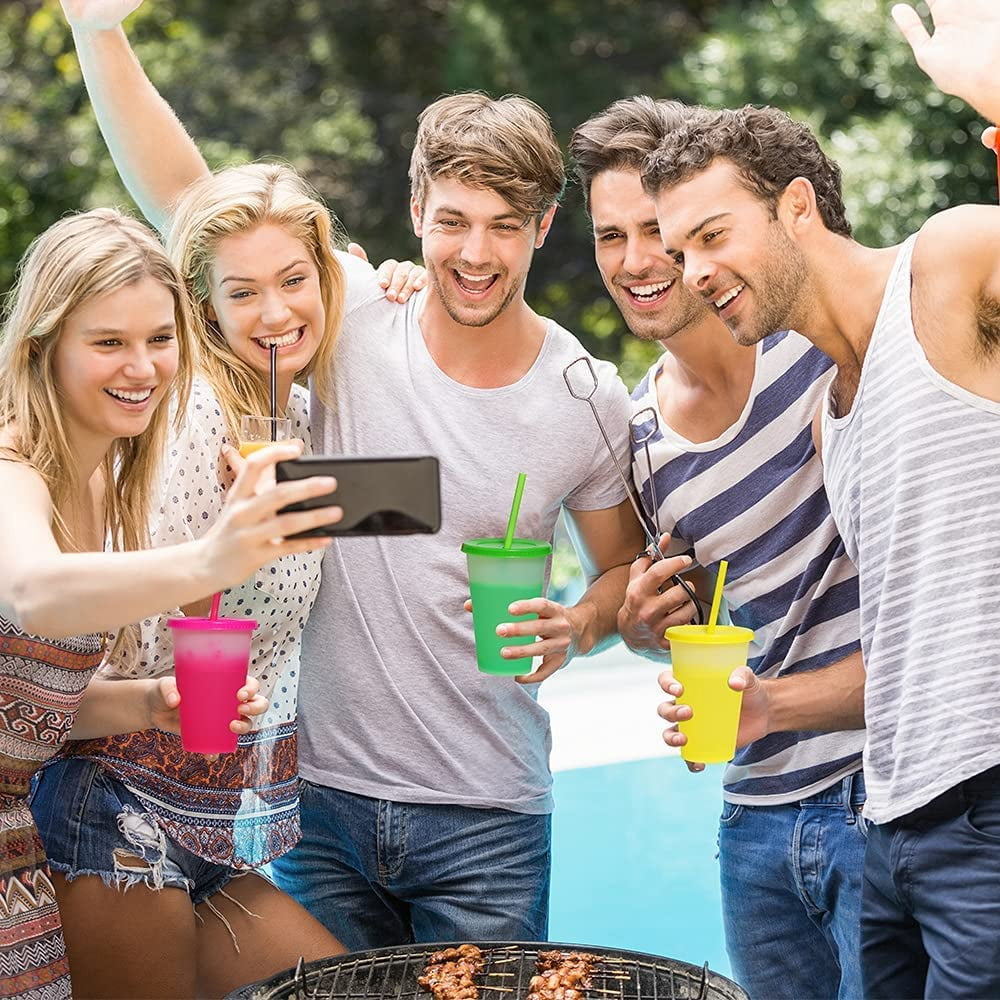 Casewin 10Pcs Color Changing Cups with Lids & Straws - 12 oz Cute Reusable Plastic Tumblers Bulk |Party Funny Tumbler Ice Cold Drinking Cup for Kids & Adults