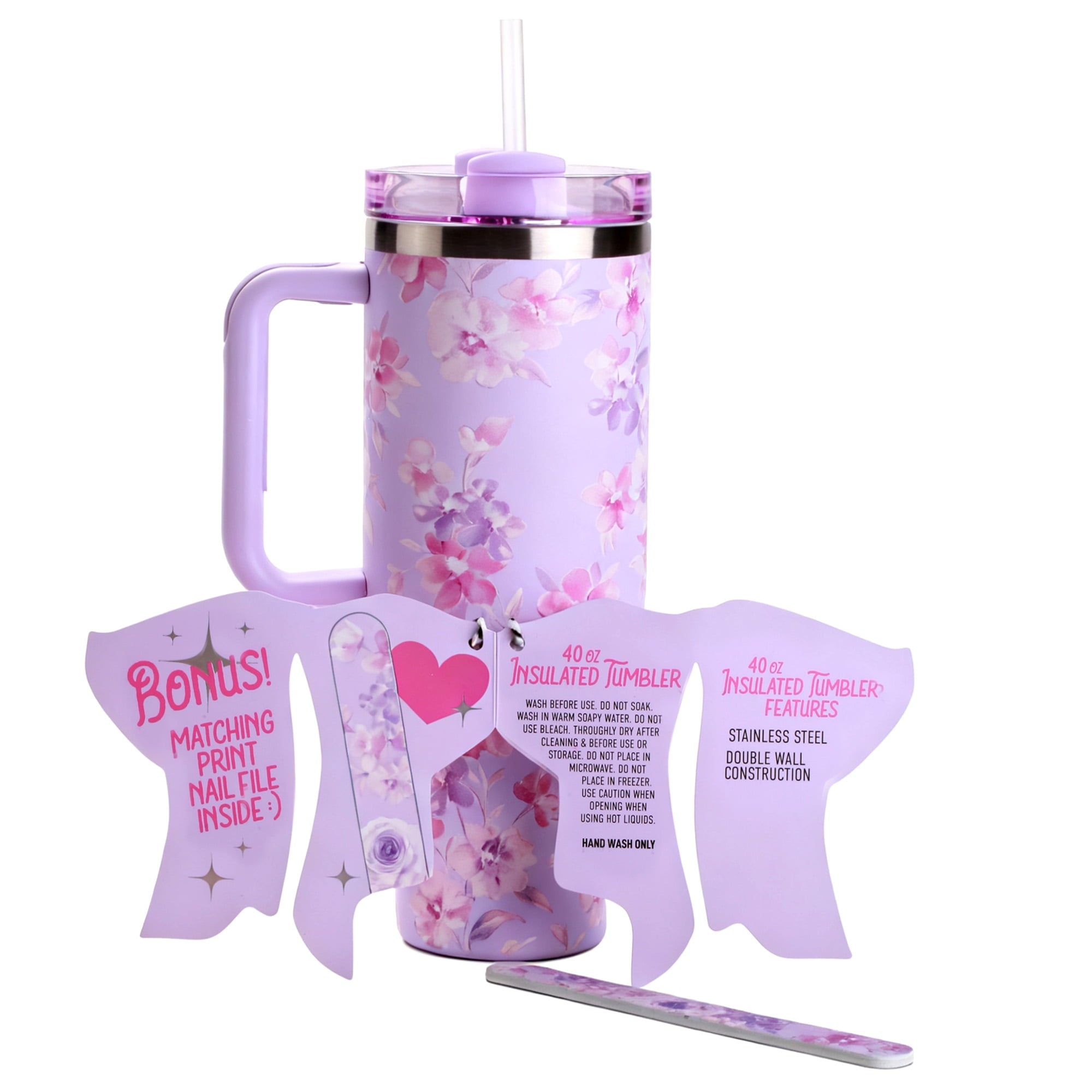 Hi Peach Layne 40oz Purple Beauty Insulated Tumbler with Nail File