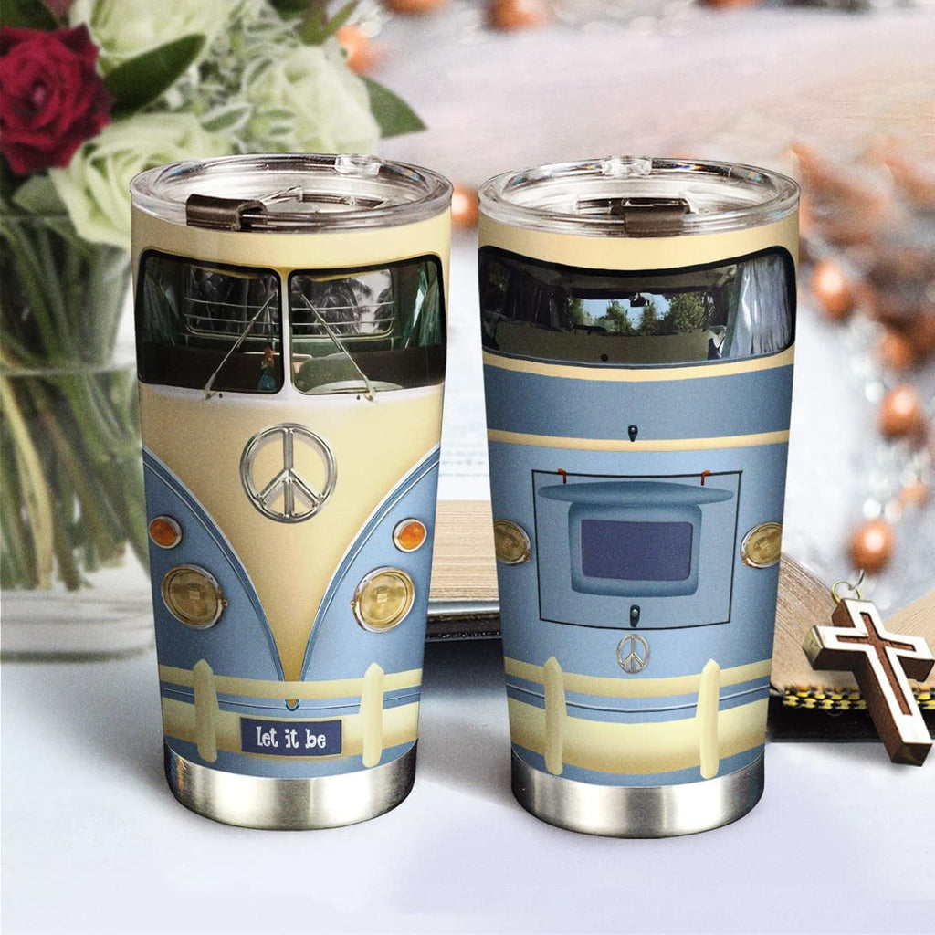 20oz Gifts for Women, Men, Valentines Day Gifts for Her, Him, Inspirational Gifts for Friends, Travel Camper Van, Blue Retro Hippie Van Tumbler Cup, Insulated Travel Coffee Mug with Lid
