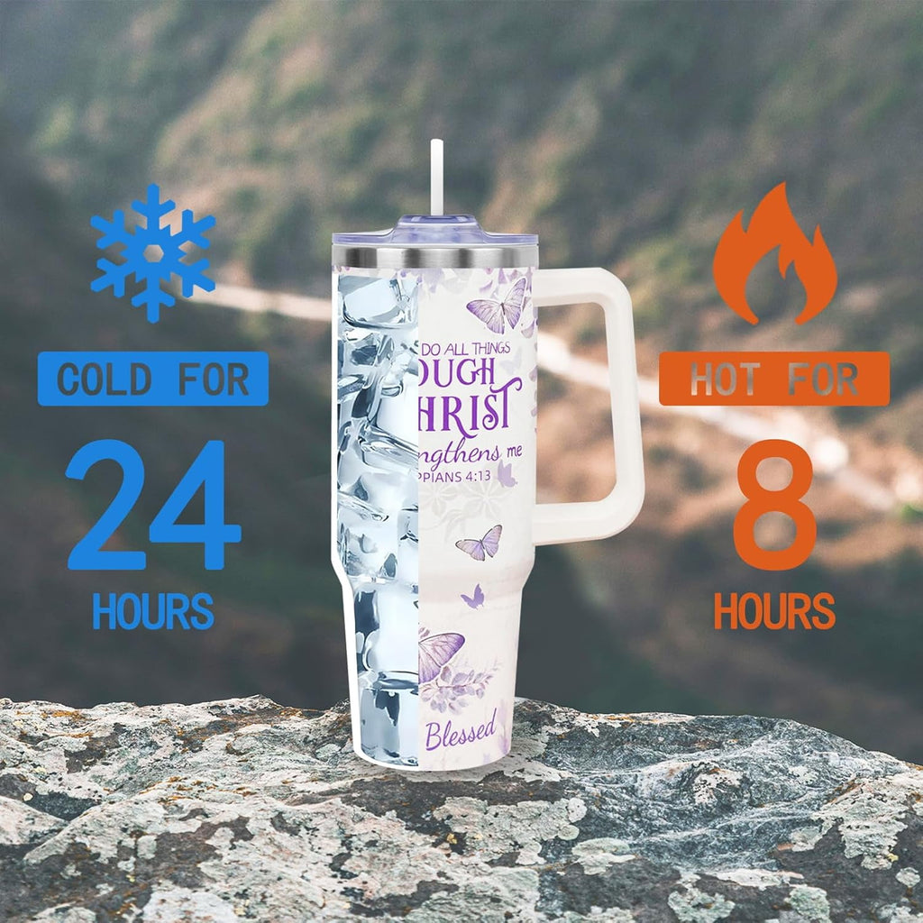 30 Oz Christian Tumbler with Handle and Straw - Insulated Travel Mug Cup, Leakproof Water Bottle - Religious Christian Gifts for Women, Men - Birthday Christmas Present for Her, Friends, Mom