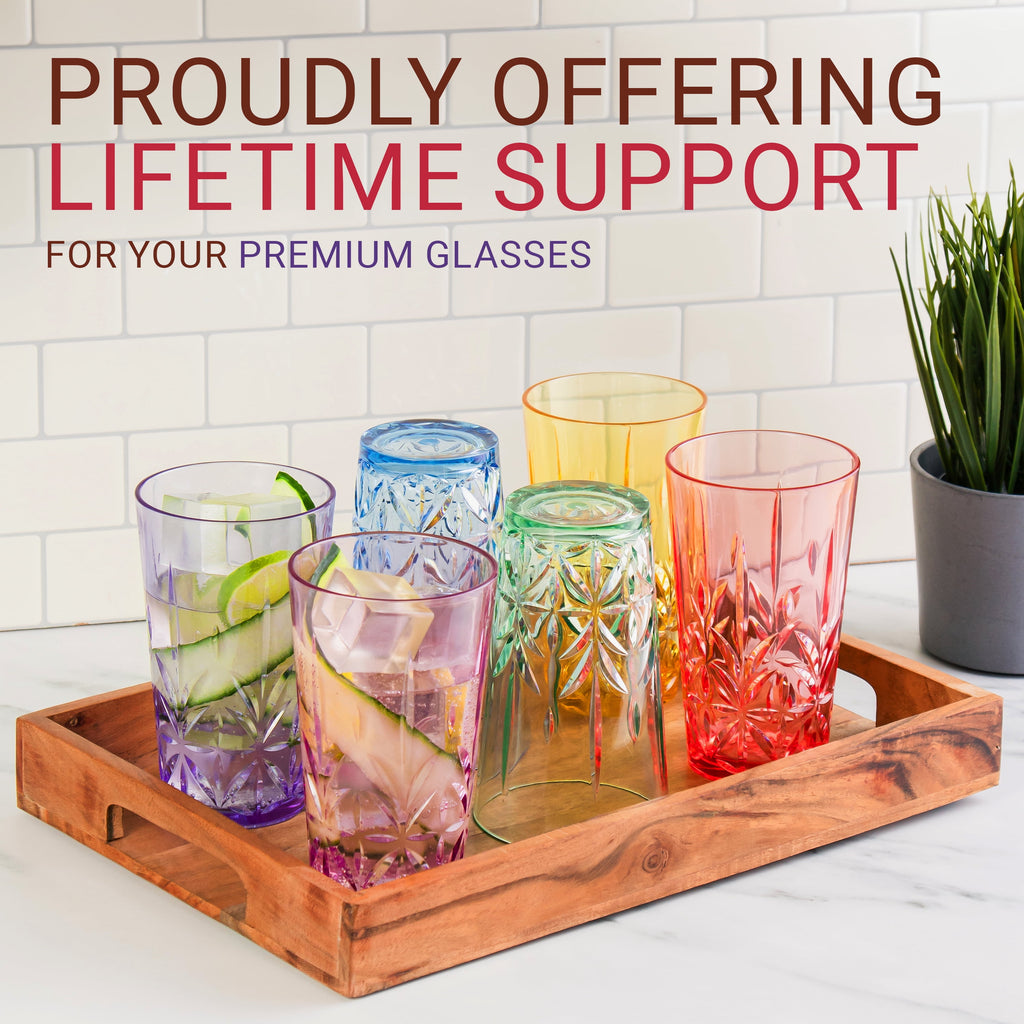Bravario Royal Plastic Drinking Tumbler, Dishwasher-Safe BPA-Free Water Glasses, Durable Mixed Colors Assorted Stackable Cups, 18 oz Set of 6