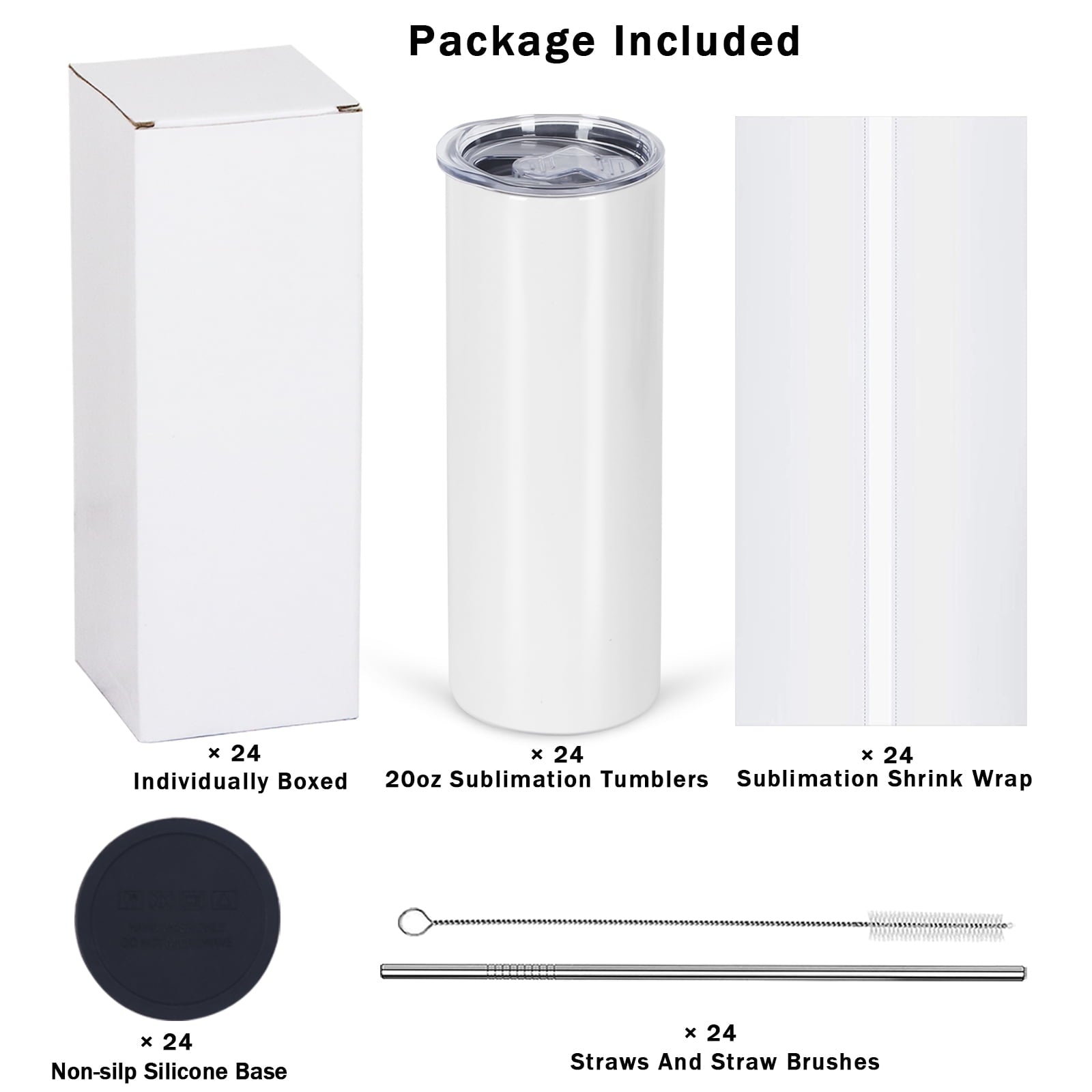 24 Pack, 20 oz Skinny sublimation Tumblers,  Insulated, Stainless Steel, Individually Boxed