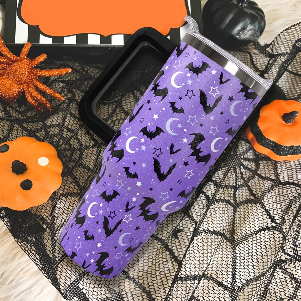 40 oz Bat Coffee Mug Cup Vacuum Insulated Travel Tumbler with Handle Lid and Straw,Gothic Gifts,Halloween Accessories Stuff