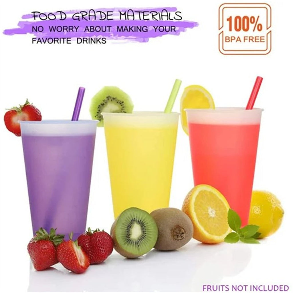 Reusable Plastic Tumblers with Lids & Straw 7Pcs 24 oz Color Changing Cups for Adults Kids Women, Iced Cold Straw Drinking Tumbler Kids Party Cups