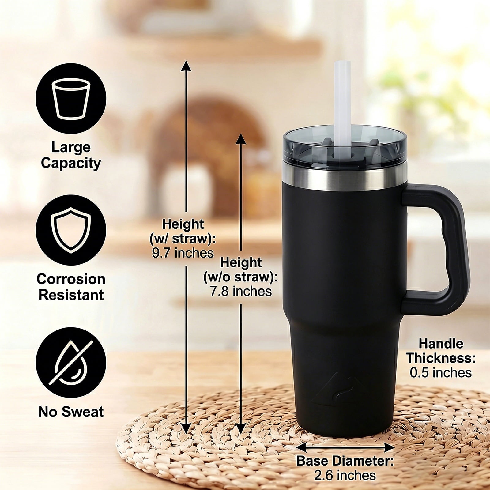 (6 pack) Ozark Trail 18 oz Stainless Steel Insulated Tumbler with Handle, Black