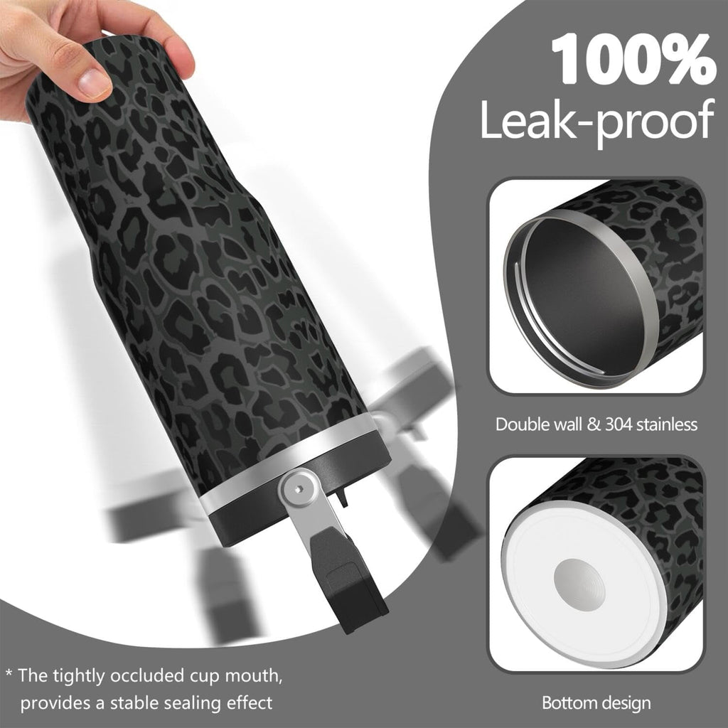 30oz Insulated Leopard Tumbler with Handle,Featuring a Leak-proof 2-in-1 Lid and Straw,a Vacuum-insulated Travel Coffee Mug,Portable Stainless Steel Water Bottle,Suitable for Both Women and Men