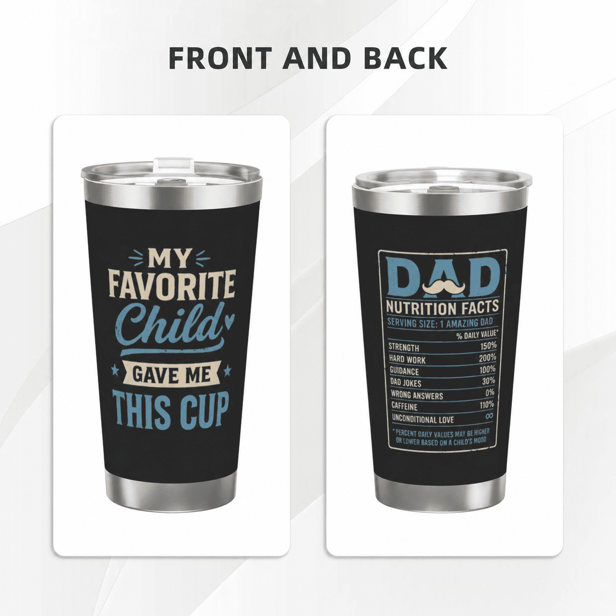 Funny Dad Nutrition Facts 20oz Travel Tumbler for Father's Day Gift My Favorite Child Gave Me This Cup