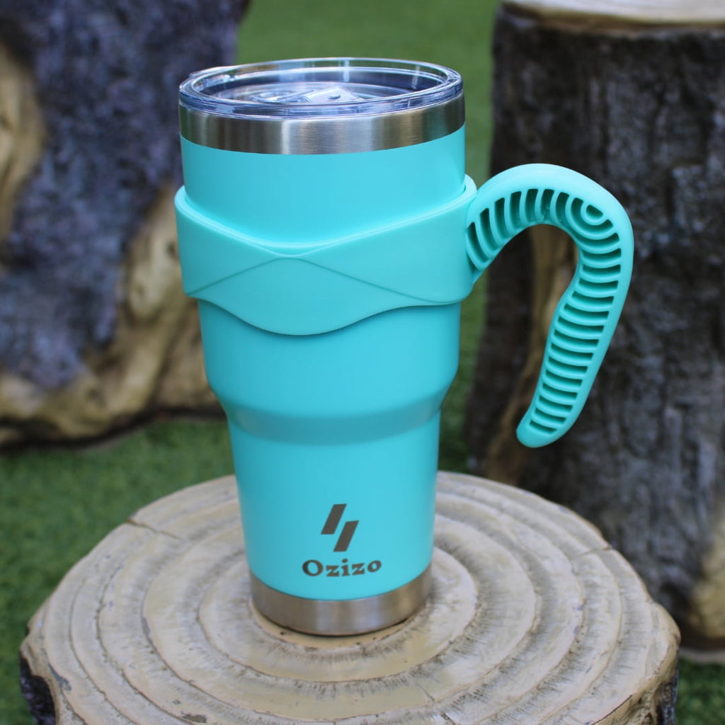 Ozizo 30oz Cup with Handle - 30 Ounce Tumbler with Handle - Tumbler with Straw 30 oz - Insulated Hot and Cold - Cyan Blue Insulated Tumbler - Toddler Insulated Cup - Insulated Straw Cup