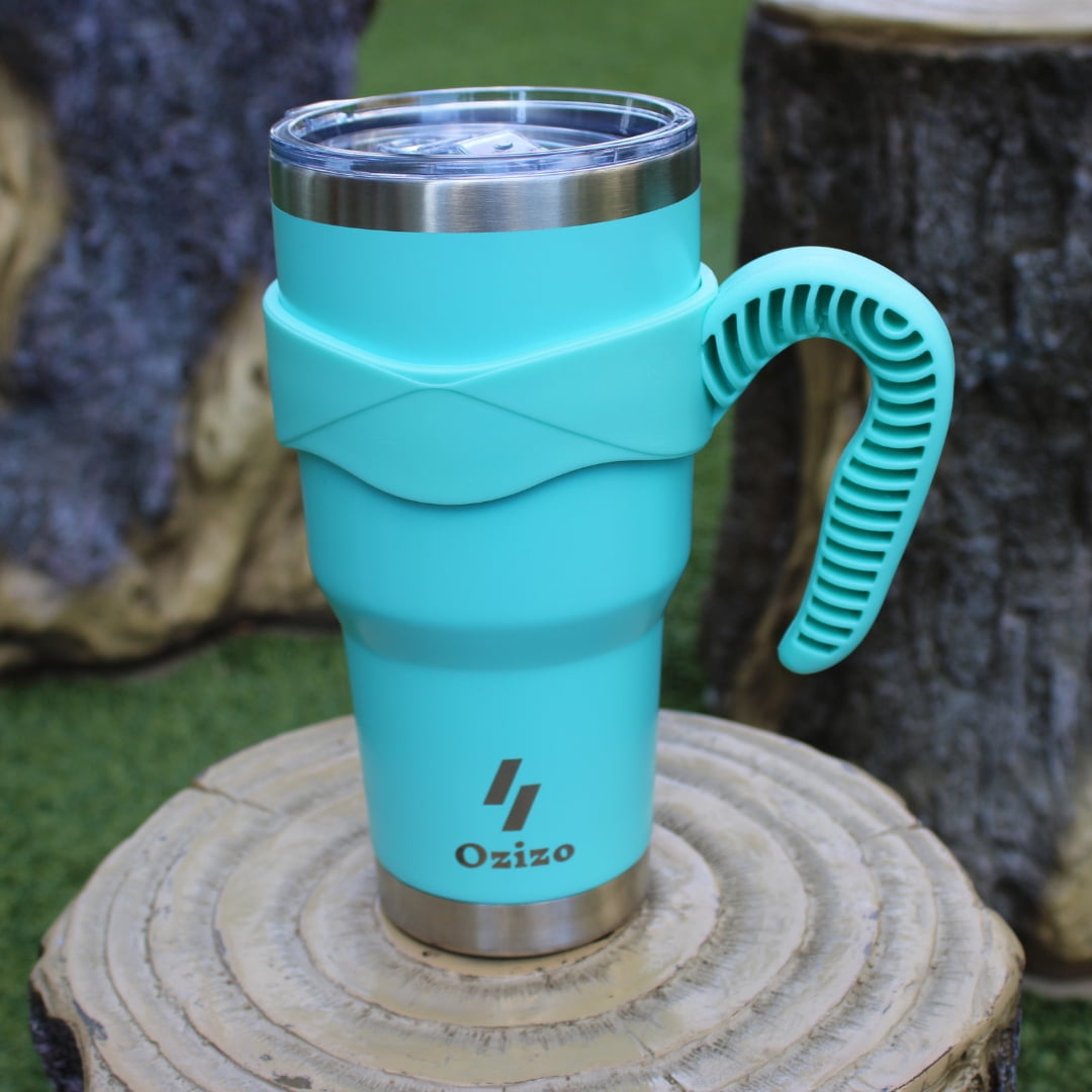 Ozizo 30oz Cup with Handle - 30 Ounce Tumbler with Handle - Tumbler with Straw 30 oz - Insulated Hot and Cold - Cyan Blue Insulated Tumbler - Toddler Insulated Cup - Insulated Straw Cup