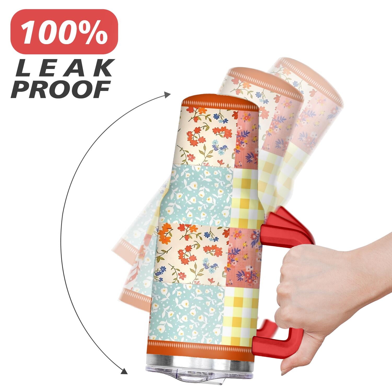 40oz Pioneer Colorful Floral Stainless Steel Flip Straw Tumbler with Lid and Straw Spill Proof Travel Cup Double Wall Vacuum Insulated Coffee Mug with Handle Red