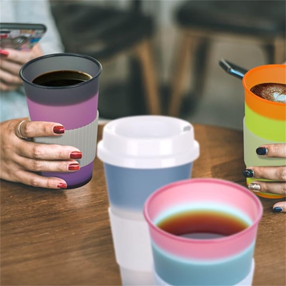 HXRH 16 Oz Color Changing Cups,Leak-Proof Hot Drink Tumblers with Lids,Reusable Plastic Cup,Durable Coffee Cups,Multicolor Travel Tumblers,for Kids and Audlts Party Favors 10 Pack